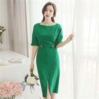 Dolman-sleeve Slit-front Dress