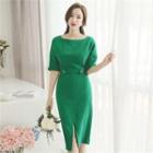 Dolman-sleeve Slit-front Dress