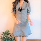Short-sleeve Collar Plaid Mini A-line Dress