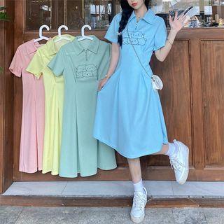 Short-sleeve Cartoon Print Midi Polo Shirt