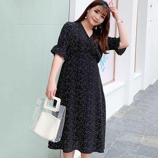 Short-sleeve Midi Dotted Dress