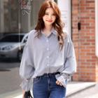 Bishop-sleeve Stripe Shirt
