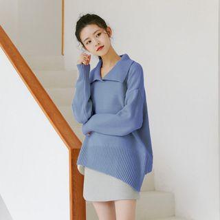 Collared Irregular Hem Sweater