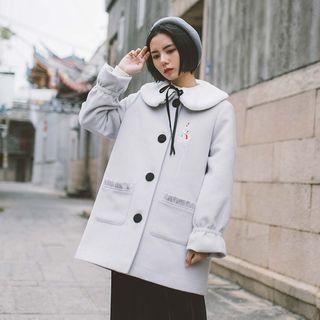 Crane Embroidered Single-breasted Coat