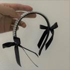 Ribbon Faux Pearl Alloy Headband Black - One Size