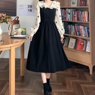 Floral Collar A-line Midi Dress