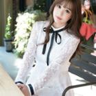 Ribbon Long-sleeve Lace Dress