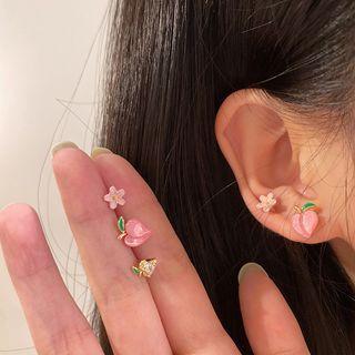 3 Pair Set: Flower / Peach / Rhinestone Alloy Earring Set Of 6 - C414 - Pink - One Size