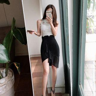 Tie-waist Ruffle-trim Miniskirt