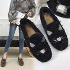 Square-toe Cat Embroidered Furry Loafers
