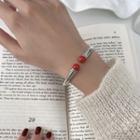 Sterling Silver Open Bangle Sl0354 - Silver & Red - One Size