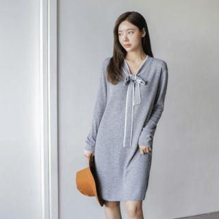 Tie-neck Knit Shift Dress