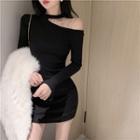 Long-sleeve Cutout Asymmetrical Knit Dress