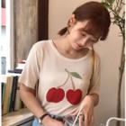 Cherry Short-sleeve Knit Top