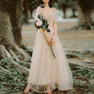 Dotted Maxi Spaghetti Strap A-line Dress