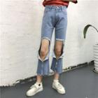 Cropped Rip Straight Fit Jeans