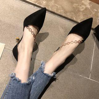 Faux Suede Chained Pointed High-heel Pumps