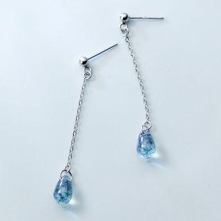 925 Sterling Silver Glass Bead Drop Earring Blue Drop - Silver - One Size