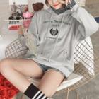Mock Two-piece Stand Collar Embroidered Velvet Hoodie
