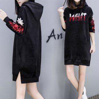 Sequined Lettering Mini Velvet Hoodie Dress