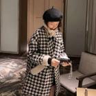 Color Block Houndstooth Shearling Panel Coat