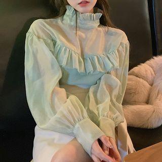 Ruffled Organza Blouse Mint Green - One Size