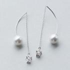 Faux Pearl Star Drop Earring 1 Pair - S925 Silver - Silver - One Size