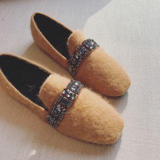 Rhinestone Furry Loafers