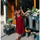 Tie-strap Lace-up Midi A-line Dress