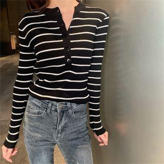 Long Sleeve Striped Knit Henley