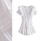 Short-sleeve Ruffle Lace Trim Mini A-line Dress