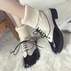 Knit Panel Chunky Heel Lace Up Short Boots