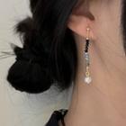 Beaded Drop Earring 1 Pair - Gold & Black & White - One Size