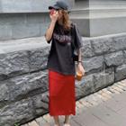 Plain High-waist Midi Straight Fit Split Skirt