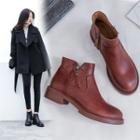 Genuine Leather Side Zipper Block Heel Booties