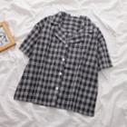 Plaid Short-sleeve Shirt Black - One Size