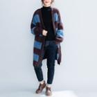 Striped Long Open Front Cardigan Blue - One Size