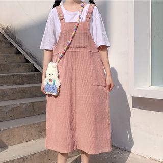 Short-sleeve Plain T-shirt / Elbow-sleeve Shirt / Midi Overall Dress
