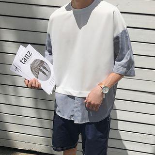 Elbow-sleeve Pinstripe Panel T-shirt