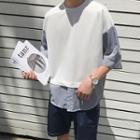 Elbow-sleeve Pinstripe Panel T-shirt