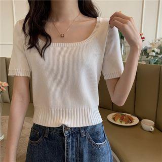 Ribbed Square-neck Short-sleeve Top