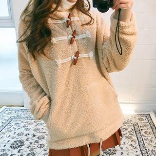Toggle-button Hooded Sherpa-fleece Pullover
