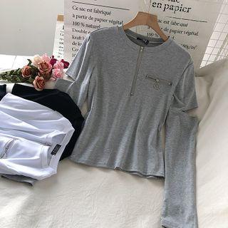 Long-sleeve Cutout Half-zip T-shirt
