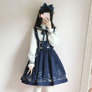 Set: Sailor-collar Shirt + Jumper Dress