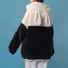 Ear Accent Hood Color Block Fleece Jacket