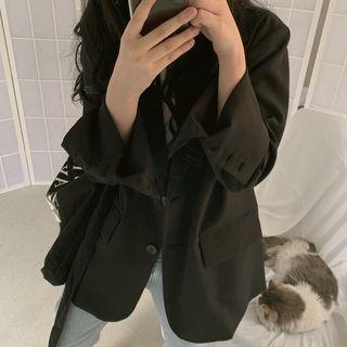 Cuffed Lapel Collar Plain Blazer