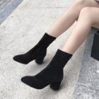 Block Heel Back Zip Short Boots