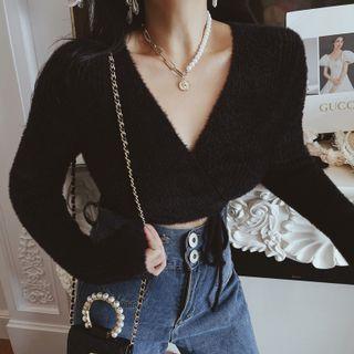 V-neck Tie-waist Cropped Sweater