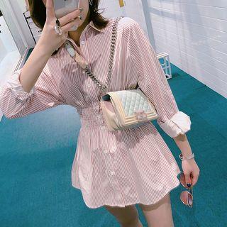 Shirred Waist Striped Long Shirt