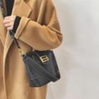 Faux Leather Textured Flap Bucket Bag
